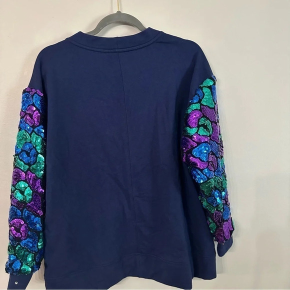 Terez Women Rhinestone Sequin Sleeves Button Up V-Neck Cardigans Navy Sz S NWOT - Picture 11 of 11